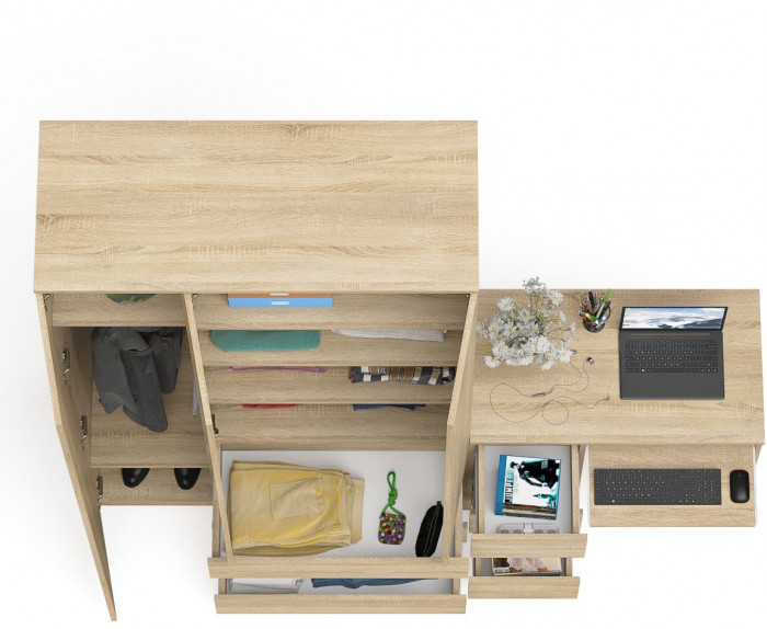 Мори компьютерный стол МС-6 левый + Шкаф МШ1200.1, дуб сонома