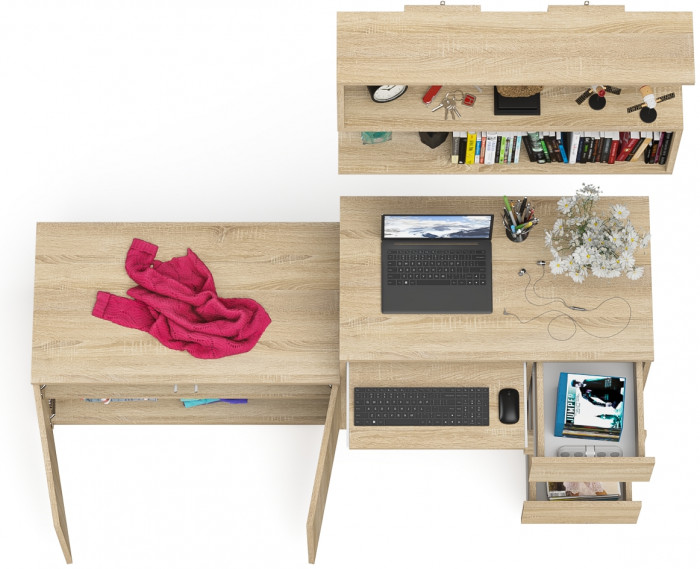 Мори компьютерный стол МС-6 правый + Тумба МА900.1 + Полка 900, дуб сонома