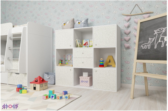 Стеллаж Джери (Ясень Анкор Темный/Голубой)