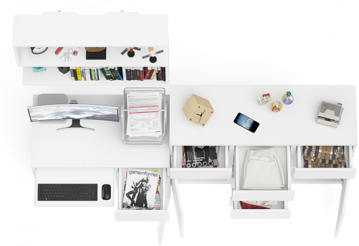 Мори компьютерный стол МС-1 правый + Комод МК1200.4 + Полка 900, белый