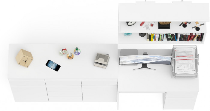 Мори компьютерный стол МС-1 правый + Комод МК1200.4 + Полка 900, белый