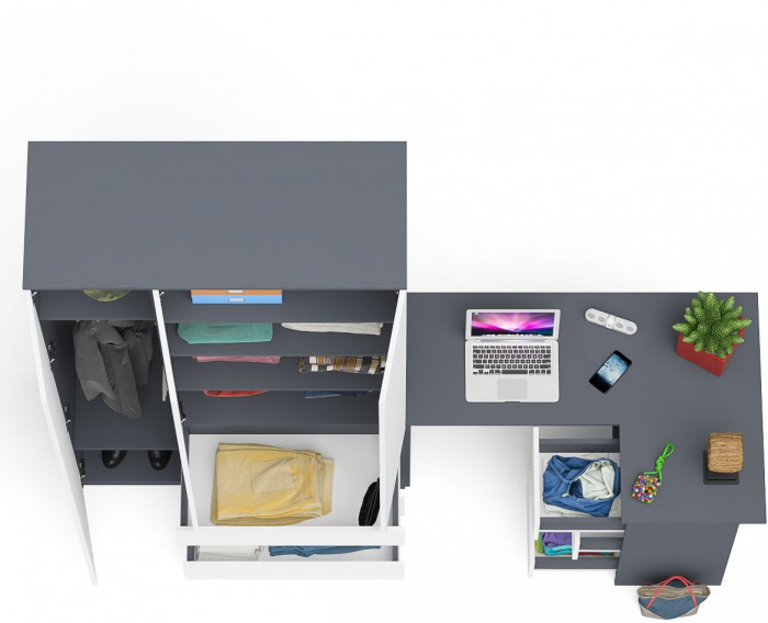 Мори компьютерный стол МС-16 правый + Шкаф МШ1200.1, графит/белый