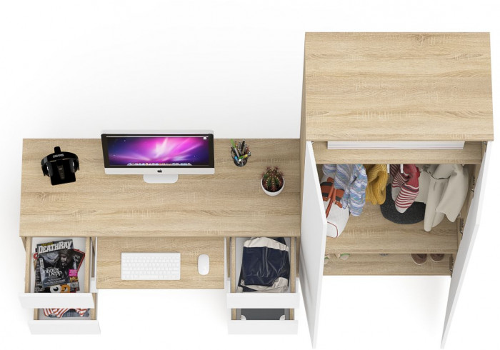 Мори компьютерный стол МС-2 + Шкаф МШ800.1, дуб сонома/белый