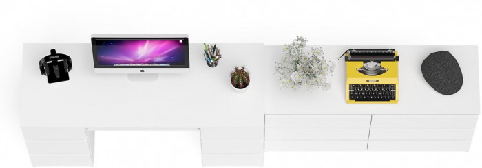 Мори Стол компьютерный МС-2 + Комод МК1200.6, цвет белый, ШхГхВ 255,8х50х76,6 см., универсальная сборка