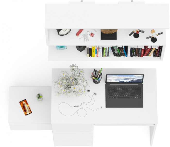 Мори Стол компьютерный МС-6 левый + Тумба ТМП400.1 + Полка 900, цвет белый, ШхГхВ 130,4х50х209,6 см., НЕ универсальная сборка