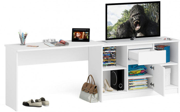 Мори Стол письменный МСП1200.1 + Тумба МТВ1204.1, цвет белый, ШхГхВ 240,8х50х76,6 см., универсальная сборка