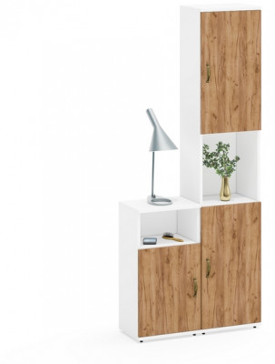 Лидер-8 Пенал + Тумба МД 3.19, белый шагрень/крафт золото