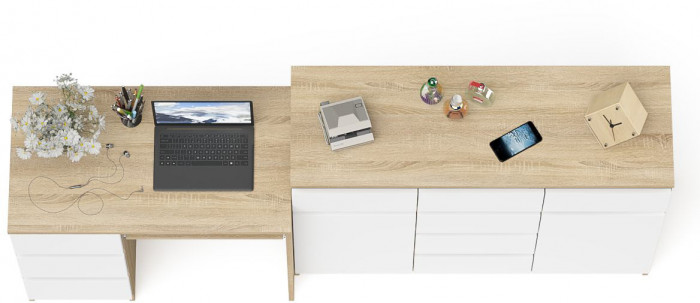 Мори компьютерный стол МС-6 левый + Комод МК1200.4, дуб сонома/белый