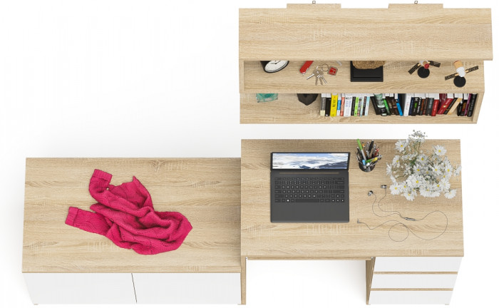 Мори компьютерный стол МС-6 правый + Тумба МА900.1 + Полка 900, дуб сонома/белый