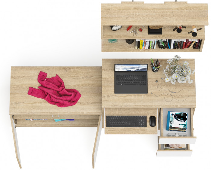 Мори компьютерный стол МС-6 правый + Тумба МА900.1 + Полка 900, дуб сонома/белый