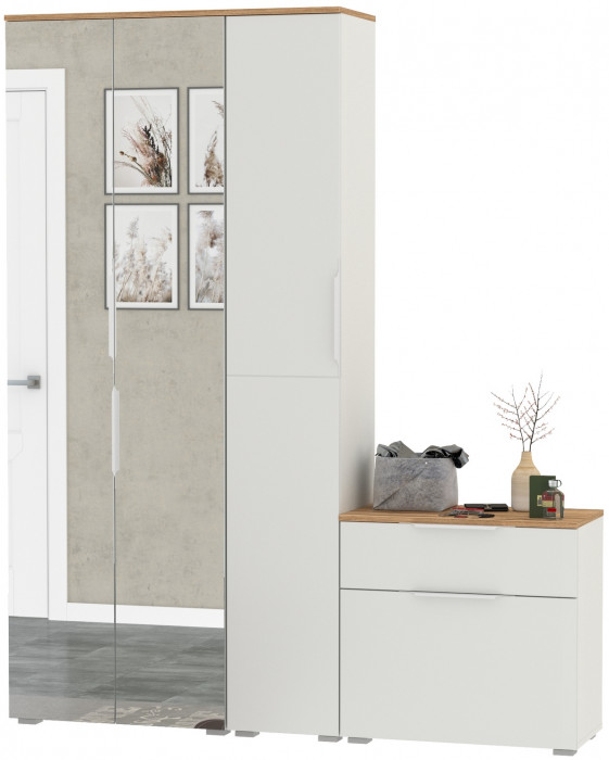 Октава Прихожая 21, белый шагрень/дуб крафт золотой/фасады МДФ белый шагрень