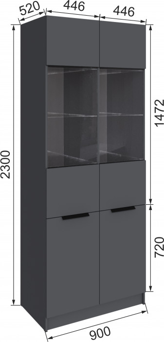 Шкаф Мадрид (0,9) с 2 витринами, Графит серый