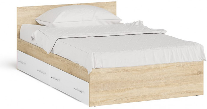 Мори Кровать с ящиками 1200, дуб сонома/белый