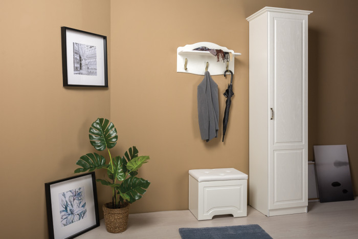 Ливерпуль Пуф 14.02, цвет ясень ваниль/белый/эко-кожа гранд белый, ШхГхВ 55х35х50 см., пуф на колёсах, подъёмная крышка