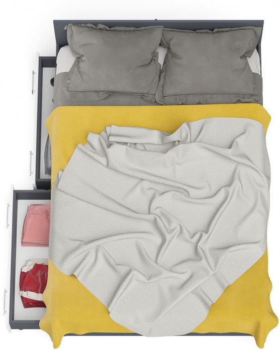 Мори Кровать с ящиками 1400, цвет графит/белый, ШхГхВ 143,5х203,5х70 см., сп.м. 1400х2000 мм., без матраса, основание есть