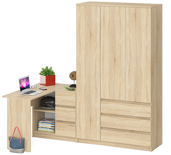 Мори компьютерный стол МС-16 правый + Шкаф МШ1200.1, дуб сонома