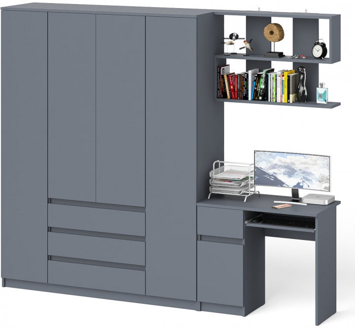 Мори Стол компьютерный МС-1 левый + Шкаф МШ1600.1 + Полка 900, цвет графит, ШхГхВ 250,4х50,4х209,6 см., НЕ универсальная сборка