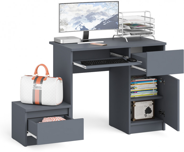 Мори Стол компьютерный МС-1 правый + Тумба ТМП400.1, цвет графит, ШхГхВ 130,4х50х76,6 см., выдвижной ящик справа, НЕ универсальная сборка