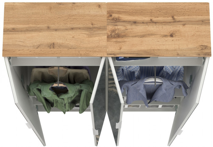 Октава 13.338 Шкаф для одежды + 13.338 Шкаф, белый шагрень/дуб крафт золотой/фасады МДФ белый шагрень и зеркало