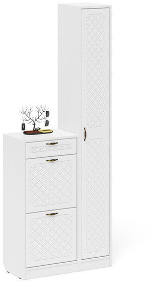 Прихожая П-6 Компоновка № 22, белая шагрень/фасады МДФ белое дерево фрезеровка ромб