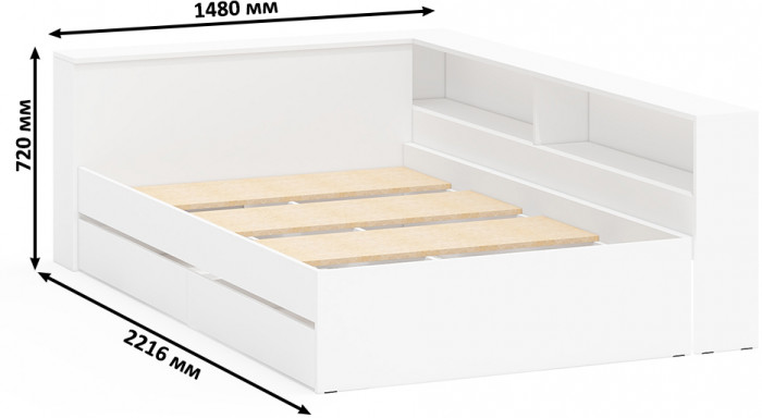 Ксения Кровать с ящиками 1200 + прикроватный блок, белый
