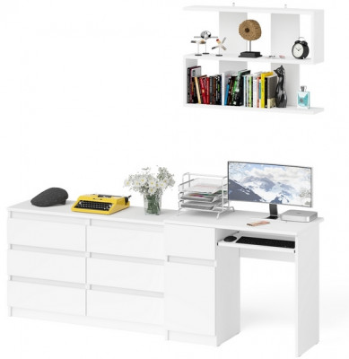 Мори компьютерный стол МС-1 левый + Комод МК1200.6 + Полка 900, белый