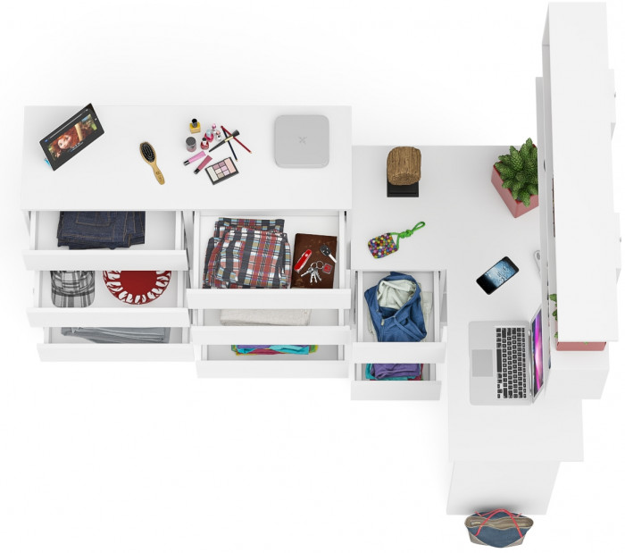 Мори компьютерный стол МС-16 левый + Комод МК1200.10 + Полка 1200, белый