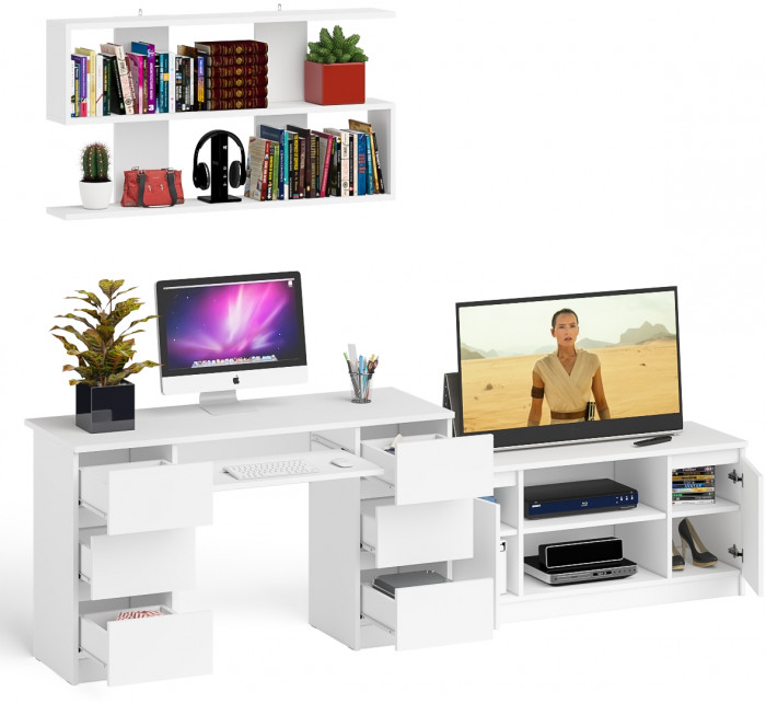 Мори компьютерный стол МС-2 + Тумба МТВ1200.1 + Полка 1200, белый