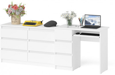 Мори компьютерный стол МС-6 левый + Комод МК1200.6, белый