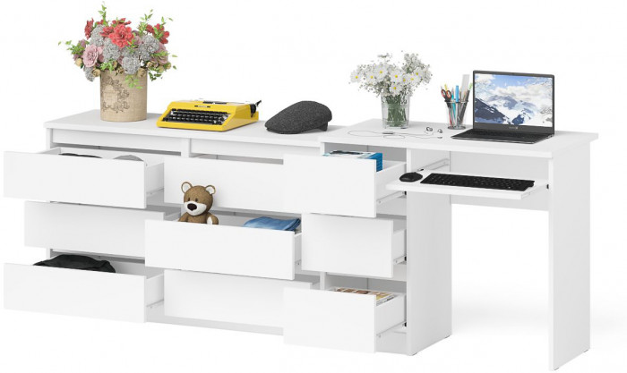 Мори компьютерный стол МС-6 левый + Комод МК1200.6, белый