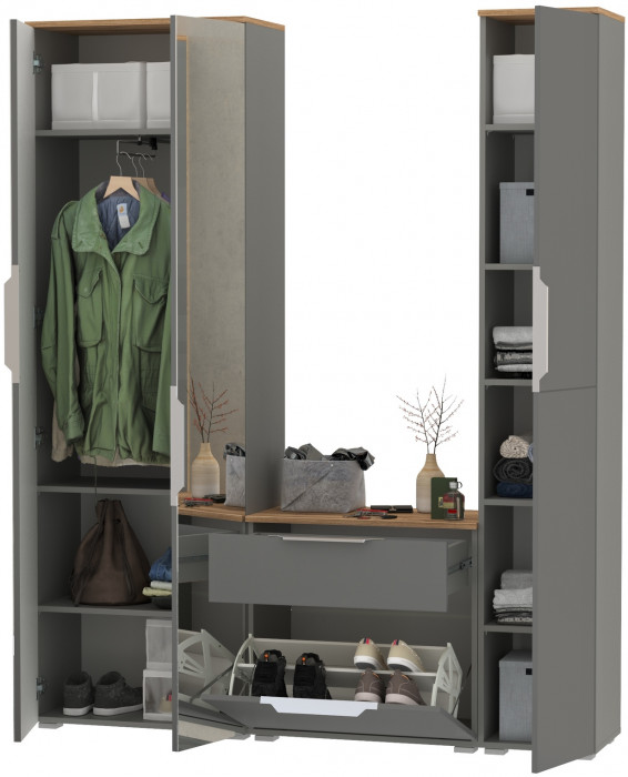Октава Прихожая 21, серый графит/дуб крафт золотой/фасады МДФ серый графит