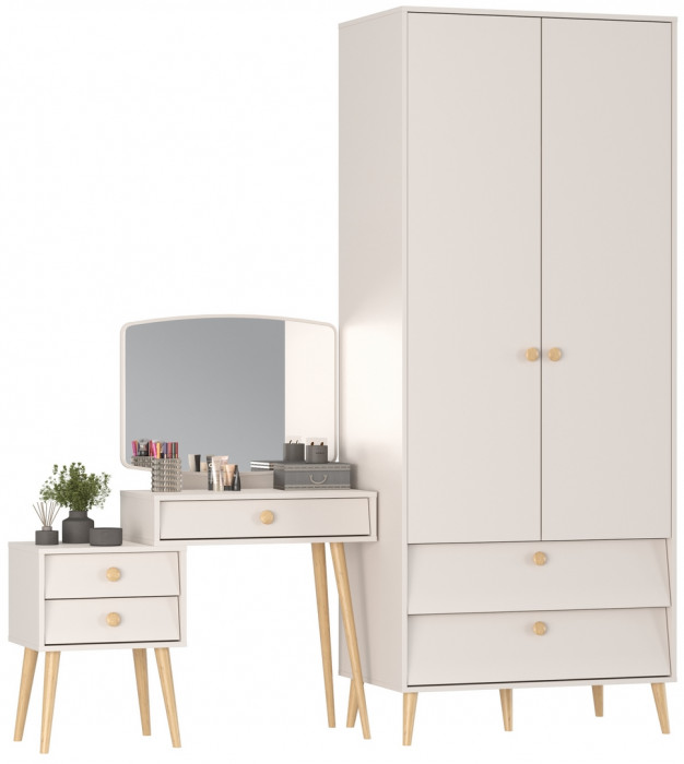 Афина Спальня Шкаф 2-х дверный + Трюмо, цвет кашемир серый, ШхГхВ 90,3х56,3х220 + 105х38,6х129 см., универсальная сборка