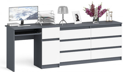 Мори Стол компьютерный МС-1 правый + Комод МК1380.6, цвет графит/белый, ШхГхВ 228х50х76,6 см., выдвижной ящик справа, НЕ универсальная сборка