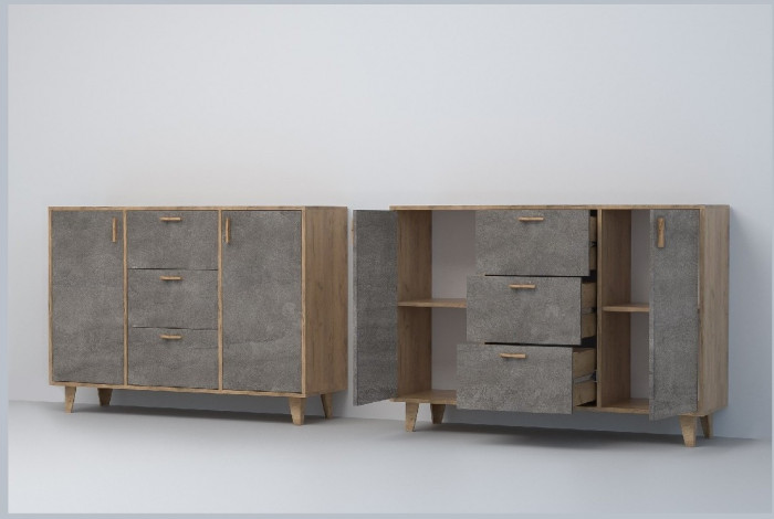 Эго Комод К-2 НГ (Глянец Белый/Дуб Крафт Золотой)