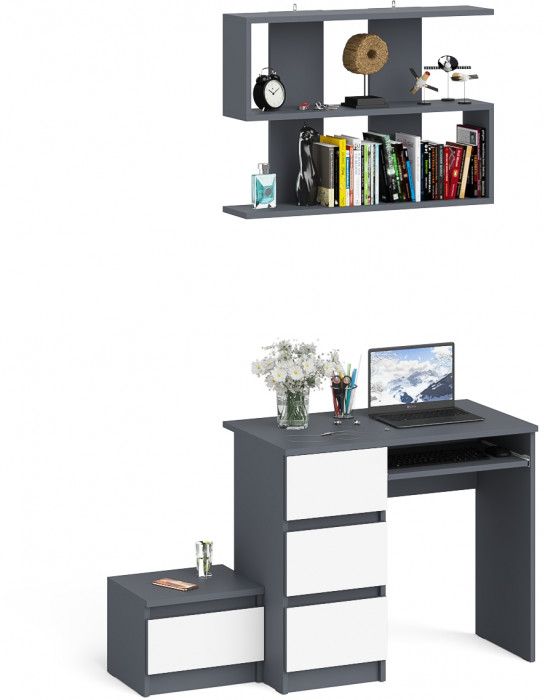 Мори Стол компьютерный МС-6 левый + Тумба ТМП400.1 + Полка 900, цвет графит/белый, ШхГхВ 130,4х50х209,6 см., НЕ универсальная сборка