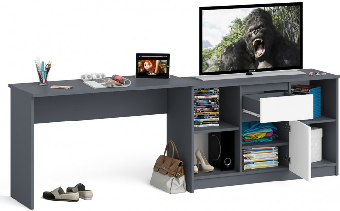 Мори Стол письменный МСП1200.1 + Тумба МТВ1204.1, цвет графит/белый, ШхГхВ 240,8х50х76,6 см., универсальная сборка