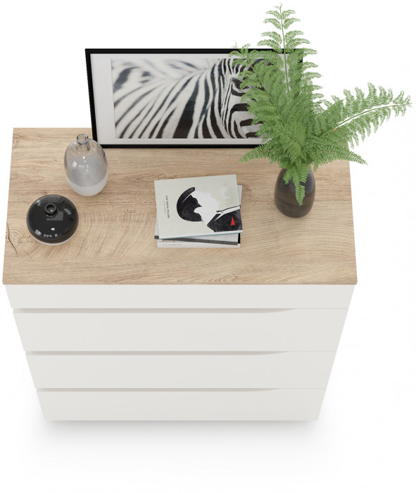 Муссон 13.97 Комод, цвет белый/дуб эндгрейн элегантный, ШхГхВ 77х39,4х92,6 см., четыре выдвижных ящика, ручки-вырезы, НЕ универсальная сборка