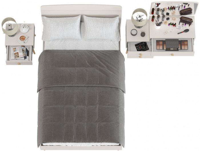 Афина Спальня Кровать 1200 + Трюмо + Тумба, кашемир серый