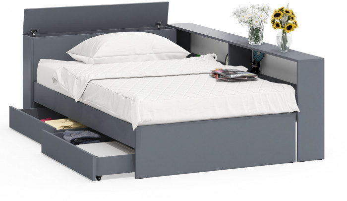 Ксения Кровать с ящиками 1200 + прикроватный блок, графит