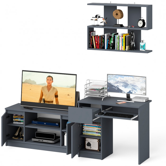 Мори компьютерный стол МС-1 левый + Тумба МТВ1200.1 + Полка 900, графит