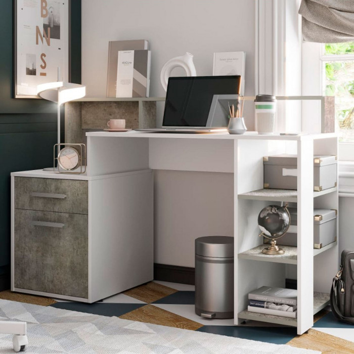 Стол компьютерный "Лайф" Белый/Метрополитан грей