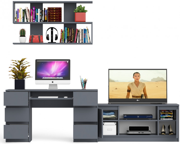 Мори компьютерный стол МС-2 + Тумба МТВ1200.1 + Полка 1200, графит