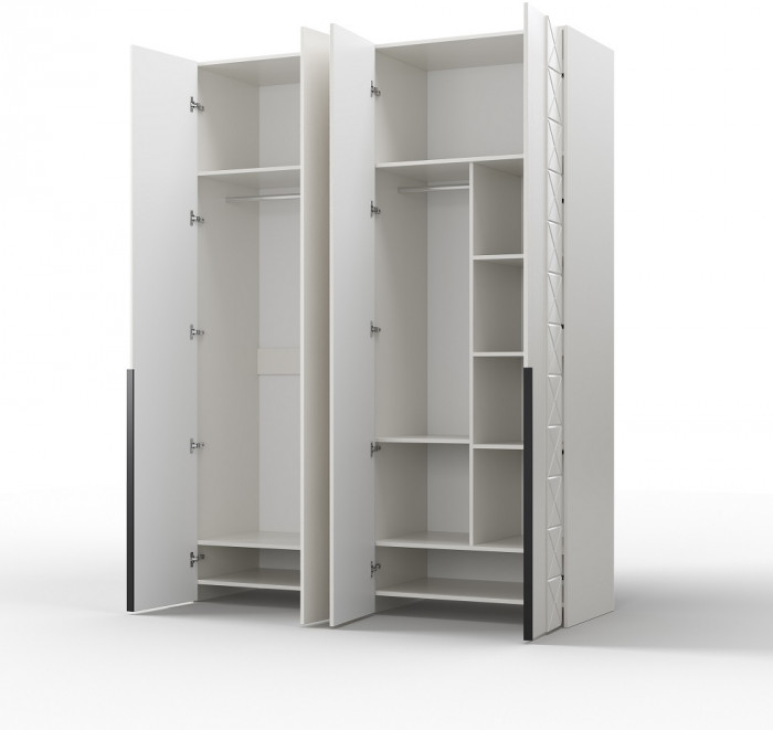 Шкаф для одежды 4-х дверный "Агата" - Белый текстурный/Дуб полярный