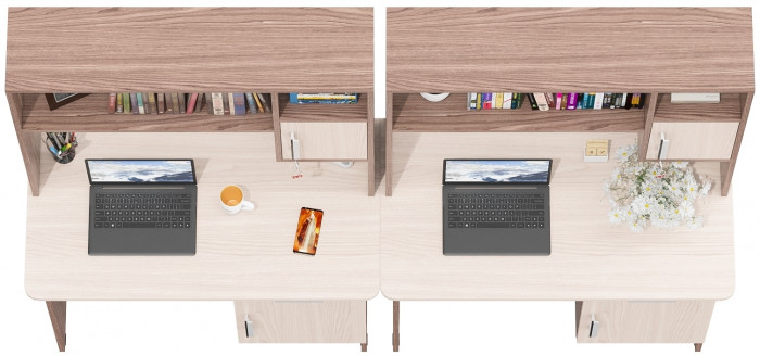 Два стола письменных с надстройкой С-МД-1-09Н, цвет ясень шимо светлый/ясень шимо тёмный, ШхГхВ 210х57х162 см., НЕ универсальная сборка