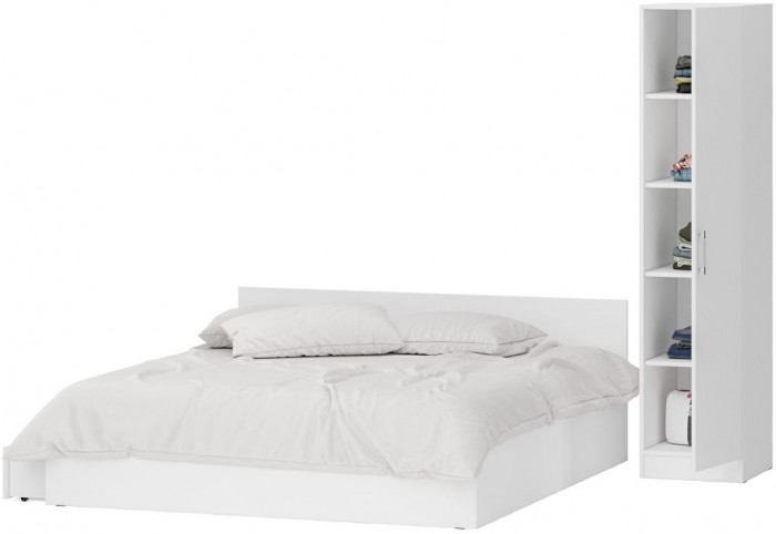 Кровать с ящиками 1800 + Пенал Стандарт, цвет белый, ШхГхВ 183,5х203,5х70 + 45х52х200 см., сп.м. 1800х2000 мм., без матраса, основание есть