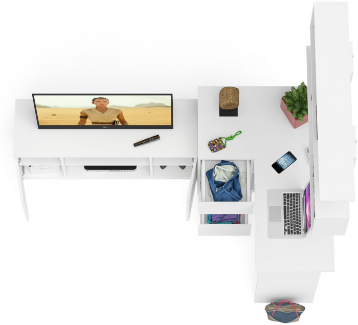 Мори компьютерный стол МС-16 левый + Тумба МТВ1200.1 + Полка 1200, белый