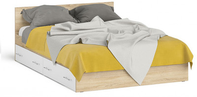 Мори Кровать с ящиками 1400, цвет дуб сонома/белый, ШхГхВ 143,5х203,5х70 см., сп.м. 1400х2000 мм., без матраса, основание есть