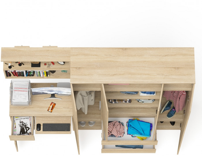 Мори Стол компьютерный МС-1 левый + Шкаф МШ1600.1 + Полка 900, цвет дуб сонома, ШхГхВ 250,4х50,4х209,6 см., НЕ универсальная сборка