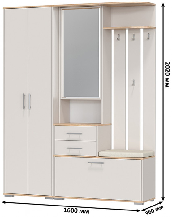 Прихожая 2-3430+2-3431дкз/к.с Домино - Комплект для прихожей, дуб крафт золотой/кашемир серый