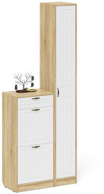 Прихожая П-6 Компоновка № 22, дуб сонома/фасады МДФ белое дерево фрезеровка прованс